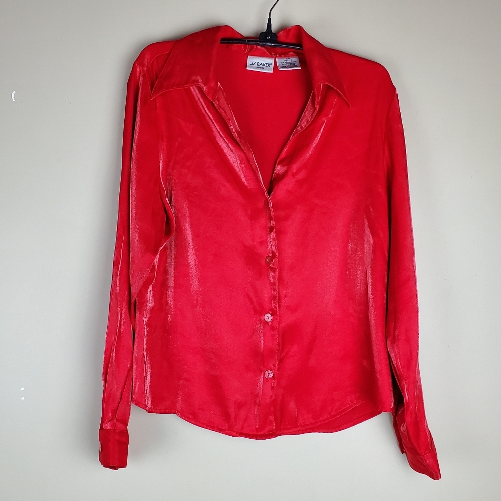 Liz Baker Glowing Red Button Down Top - Size 10P